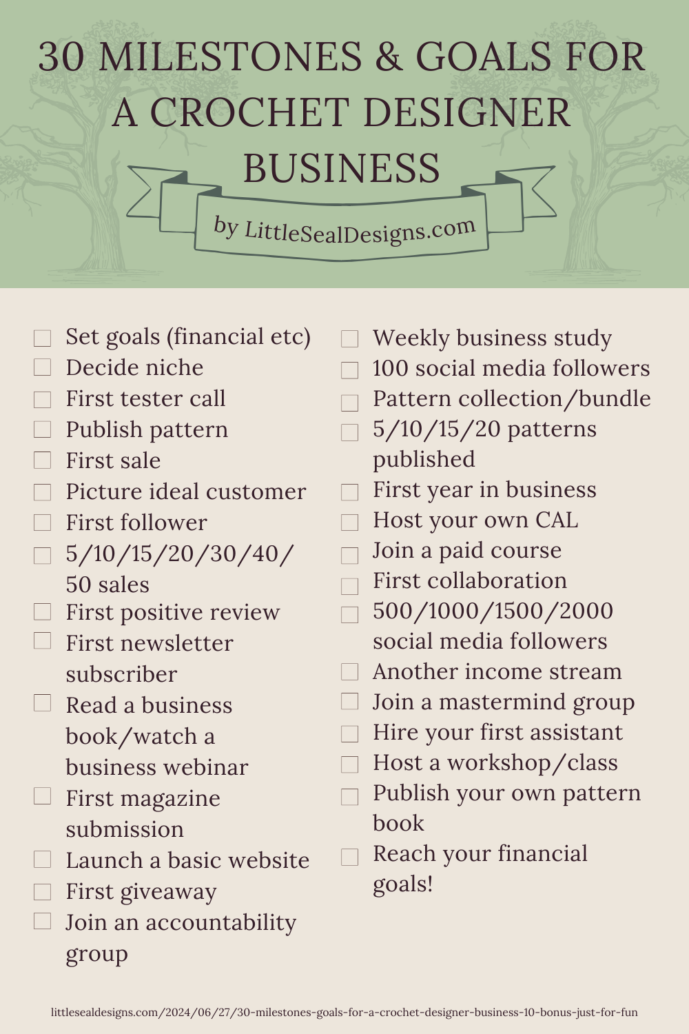 30 Milestones & Goals for a Crochet Designer Business (+10 bonus just for fun!)